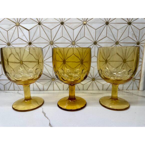 Vintage Amber‎ Goblets | Indiana Glass, Hoffman House, Anchor Hocking | Set of 5 - Picture 1 of 6